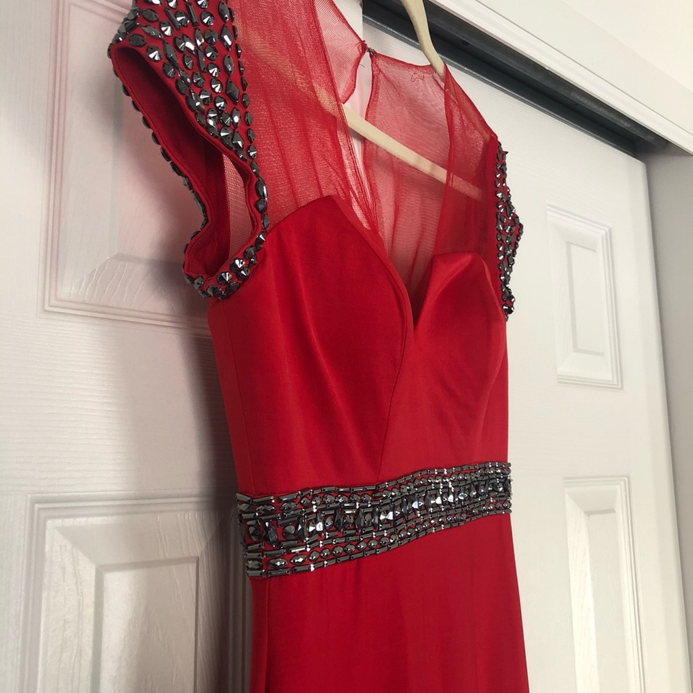 Jonathan Kayne Gown Red w/ gunmetal waist  accent